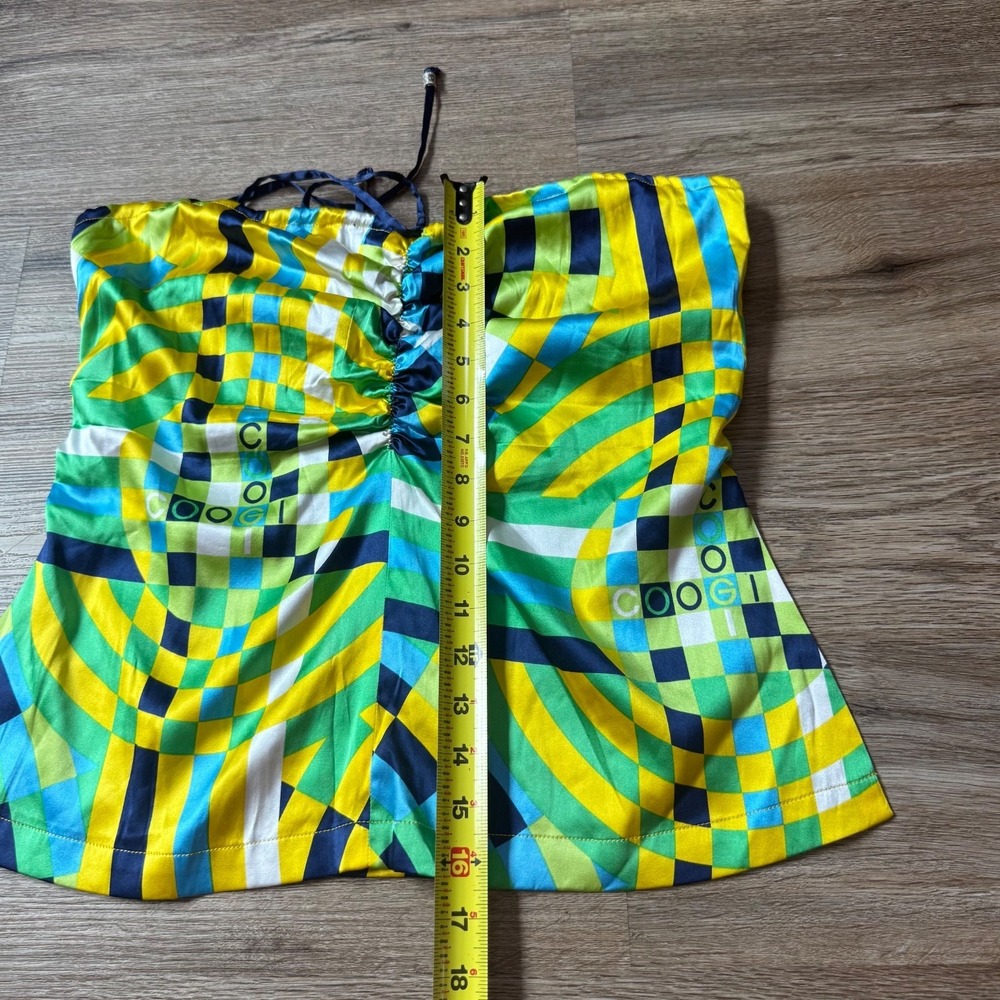 Coogi Halter Top Silk Geometric Pop Art Y2K Stretch | Womens Size Large - Picture 7 of 8